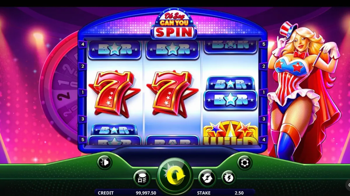 Interface do jogo de slot Oh Say Can You Spin com tema patriótico