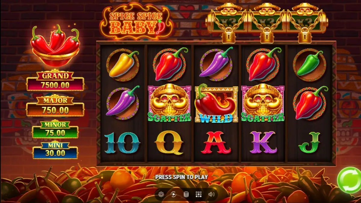 Interface vibrante do slot Spice Spice Baby com pimentas animadas