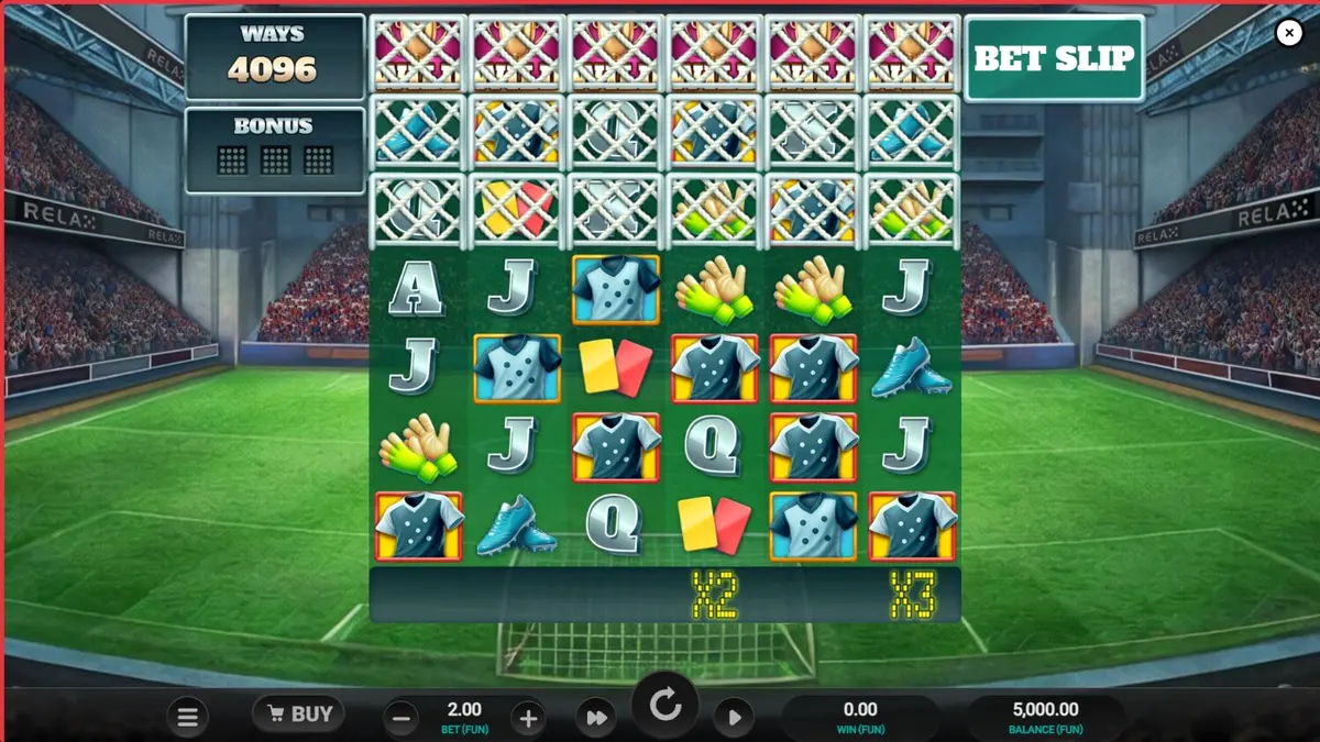 World Class Kick Off Dream Drop slot interface com tema de futebol retrô